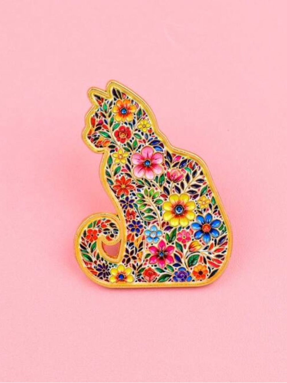 Floral Cat Pin - Picture 3 of 6